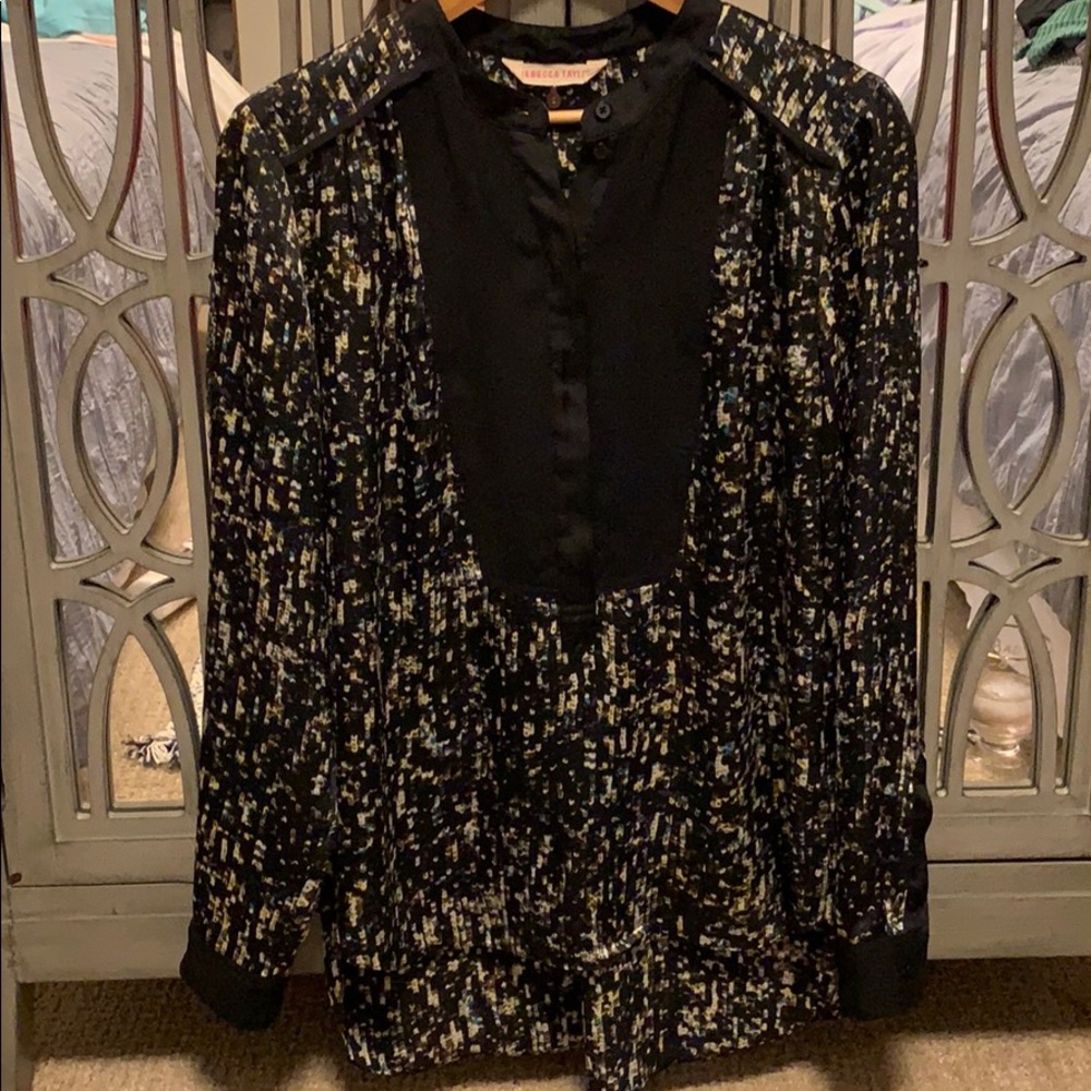 Rebecca Taylor black/sequin print silk blouse